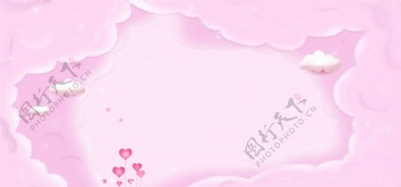 情人节粉色云朵框架手绘背景
