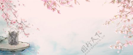 中国风古典水墨樱花季古风海报