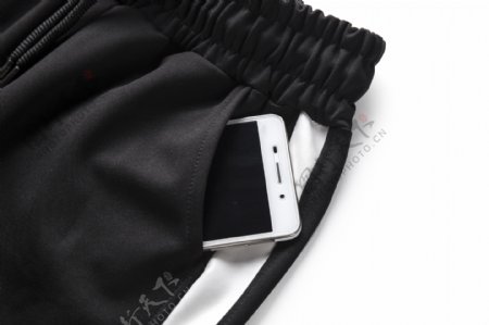 实物图摄影图松紧系带运动裤黑白条纹1
