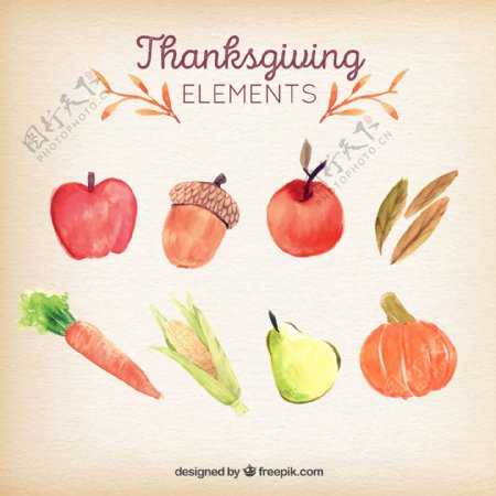7款水彩绘复活节蔬菜和水果