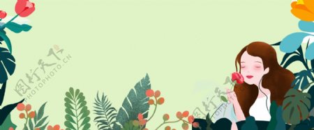 手绘插画风绿植花卉春季上新文艺海报