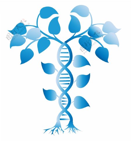 蓝色叶子DNA插画