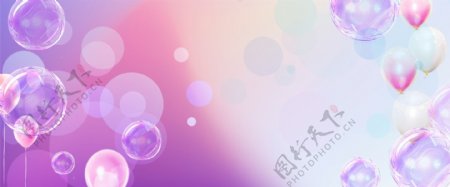 渐变色唯美紫色泡泡气球氛围海报