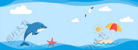 夏季海洋卡通童趣淘宝天猫首页背景素材图