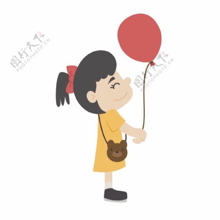 卡通玩气球的女孩矢量素材