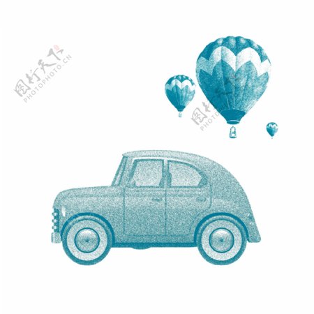 手绘风格小汽车和热气球