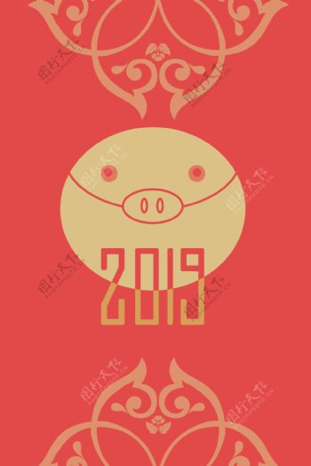简约猪年花纹底纹红色新年背景