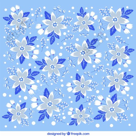 蓝色花朵无缝背景
