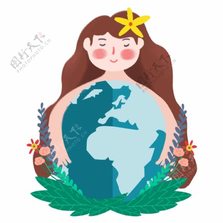 世界地球日拥抱地球的女孩免抠图