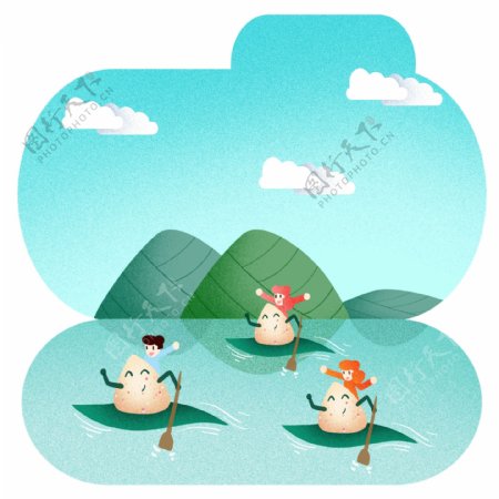 端午节创意粽子划船插画
