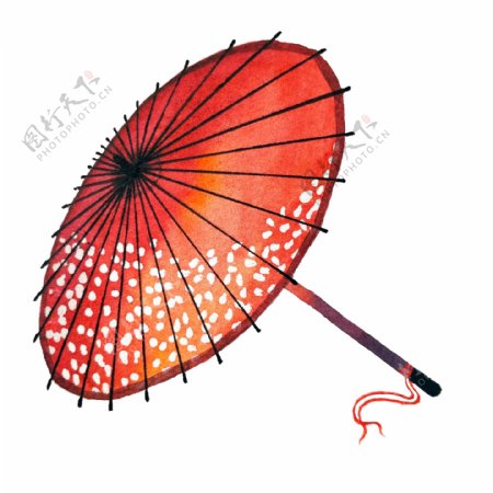 油纸伞红色花瓣水彩中国风折伞PNG