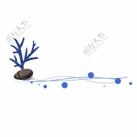 蓝色植物分割线插画