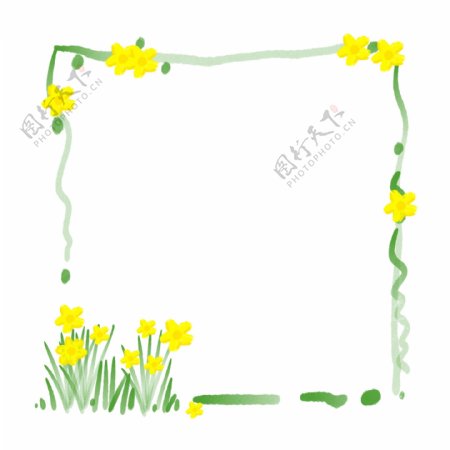 小黄花绿色边框装饰
