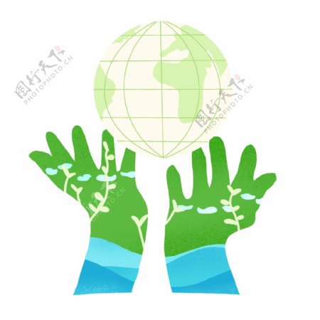 卡通世界地球日双手保护地球