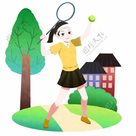打网球运动的插画