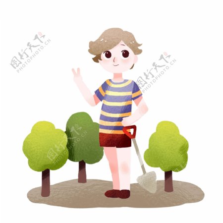 植树节种树的小男孩插画