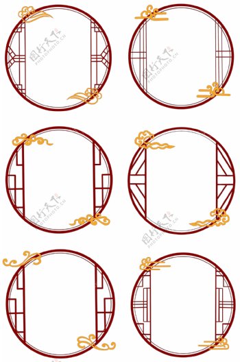 古典中国风祥云圆形窗户边框套装