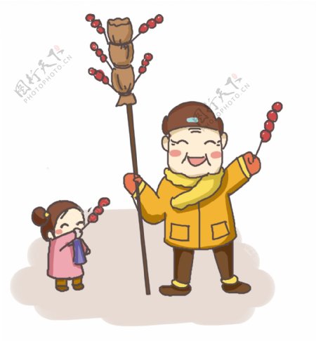 卖糖葫芦的传统老爷爷和小姑娘
