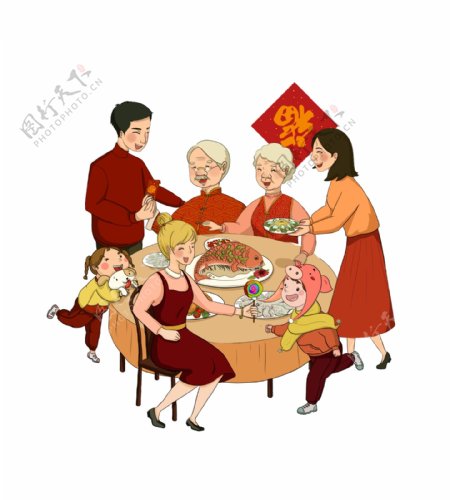 猪年春节新年快乐卡通海报插画