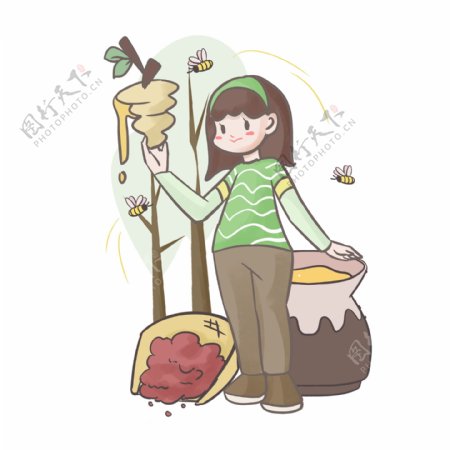 手绘养生美食蜂蜜插画