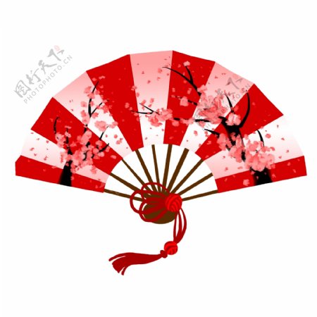 中国古风红白条纹梅花折扇