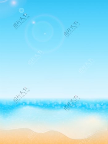 蓝色卡通海边沙滩地中海简约背景图