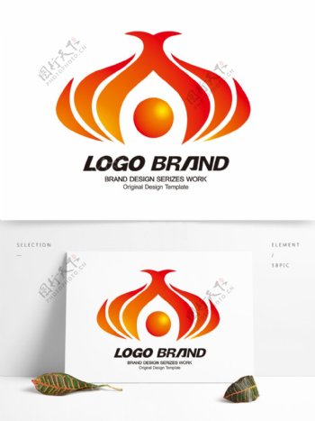 简约现代红黄花朵公司标志LOGO设计