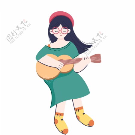 卡通小清新弹吉他的女孩子