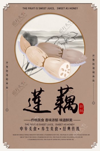 新鲜莲藕复古海报设计