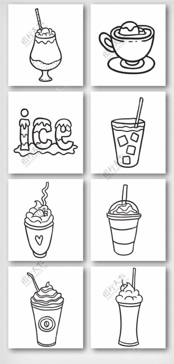 卡通线描冰淇凌元素