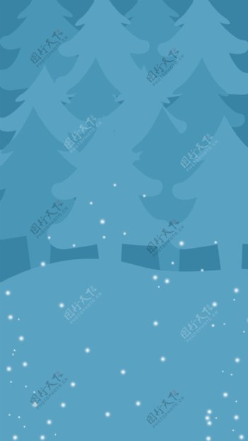 蓝色卡通手绘冬季树林插画背景