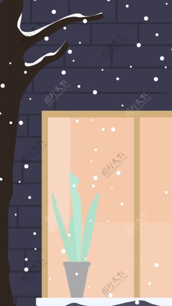 圣诞节下雪房屋窗外风景背景