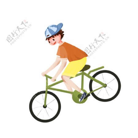 卡通春季骑自行车的男孩子