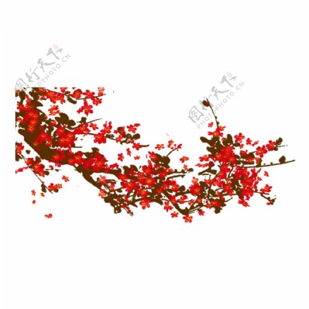 红色中国风花枝透明素材