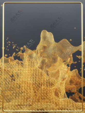 原创3D金色金属流线商务风科技艺术感背景