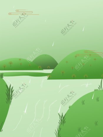 手绘清新谷雨湖面背景素材