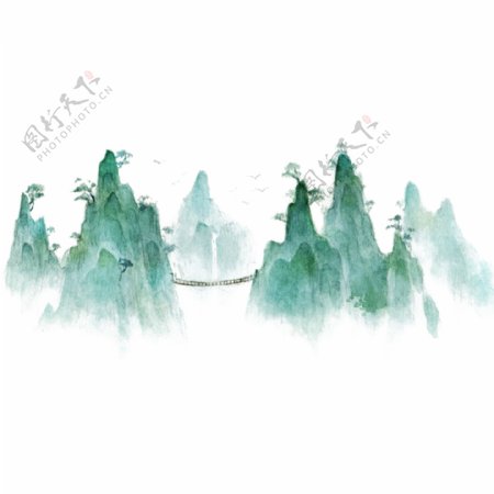 中国风绿色山峰装饰元素