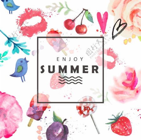 夏天元素水彩水果手绘海报设计