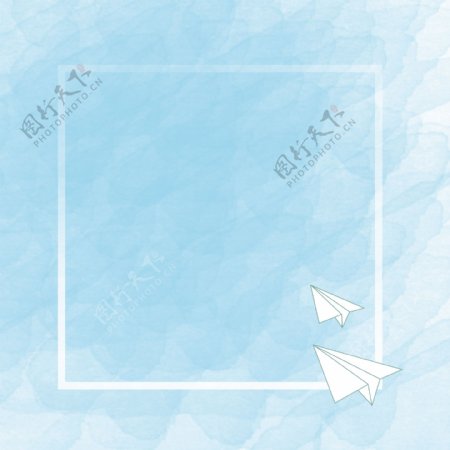 小清新蓝色水彩纸飞机背景