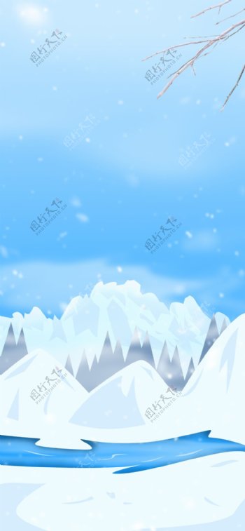 浪漫蓝色冬季雪地雪景背景