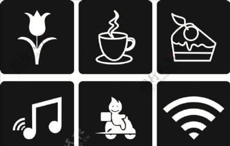 无线外卖音乐咖啡花标志