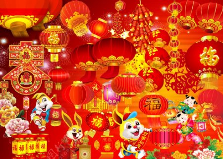 灯笼节日鞭炮中国结庆祝