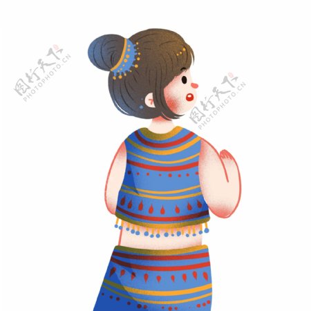 卡通一个可爱的傣族小女孩