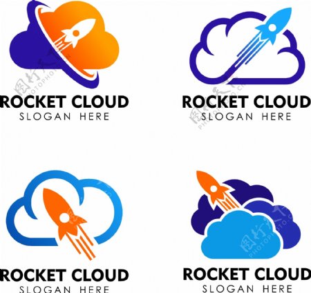 云朵与小火箭元素标志