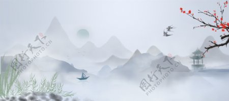 中国风水墨燕子banner