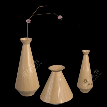 3d立体日式木头花瓶摆件