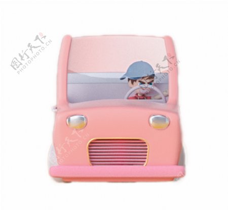 男孩开着粉色的汽车