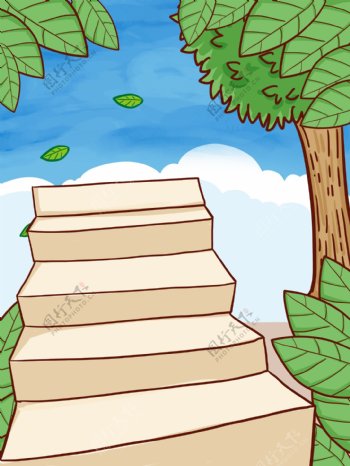 彩绘夏天树林楼梯背景设计