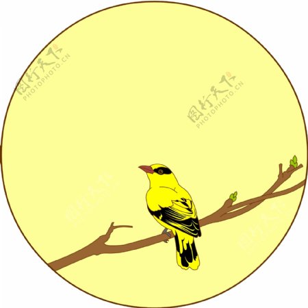 中国风花鸟圆形边框黄鹂矢量免抠图