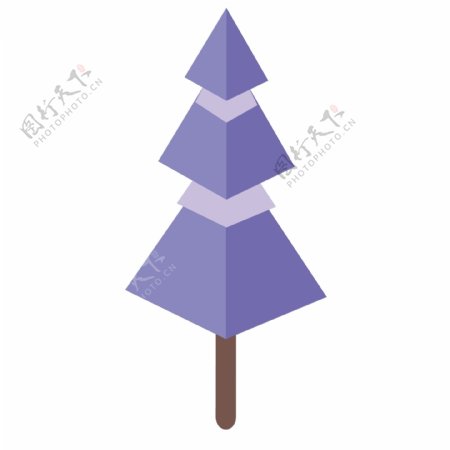 紫色立体创意几何大树元素